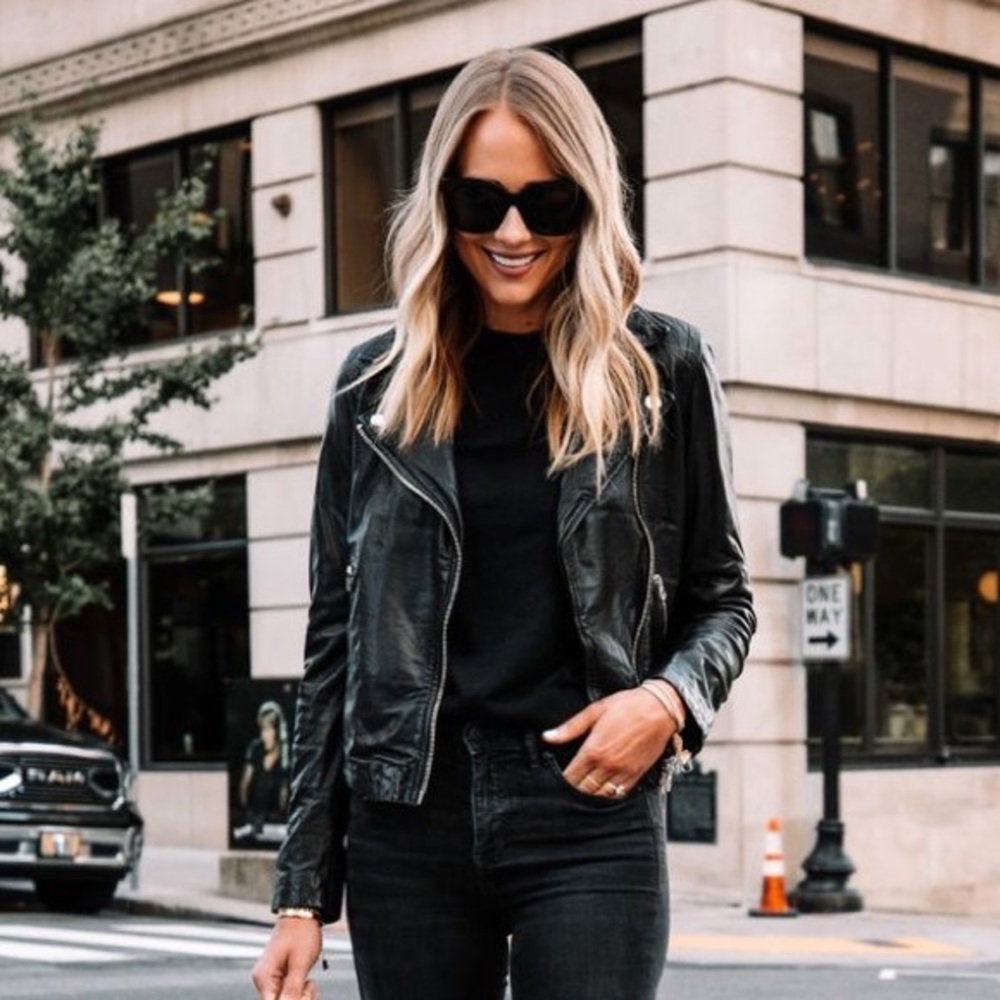 Vegan leather jacket zipper arms glam classic moto